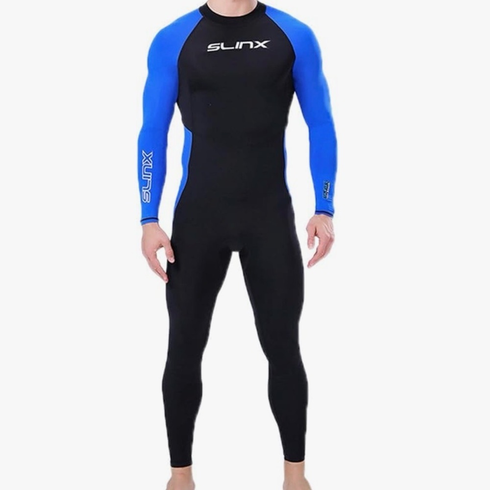 SLINX Full Body Dive Skin Rash Guard Wetsuit US Small Black Blue Stirrups - Picture 2 of 14